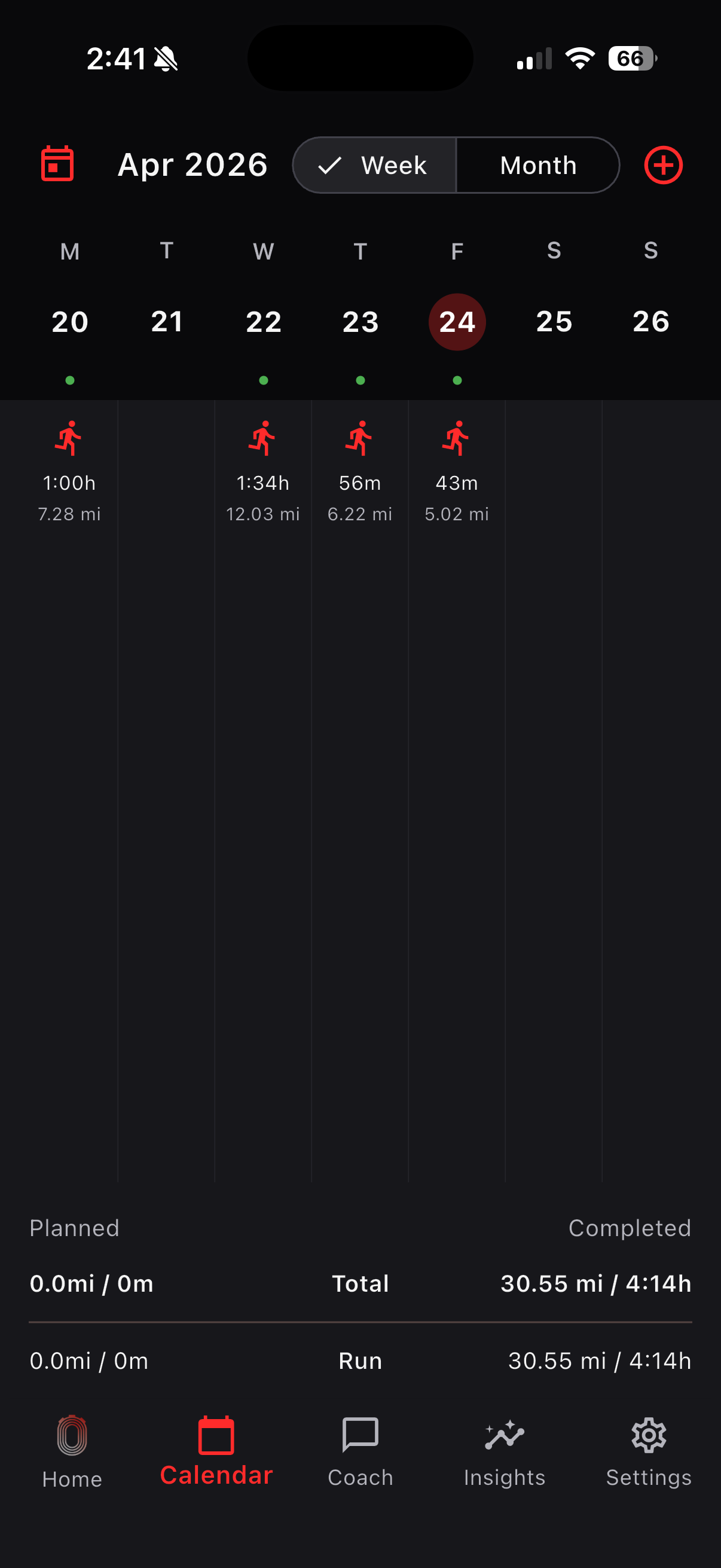 Trackside Calendar screen